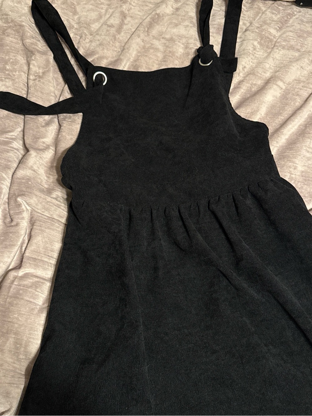 Black Midi Pinafore Dress with Ring Strap Detail